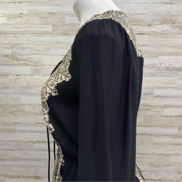 Free People Wildest Moments Tunic Top Womens Size XS Black Olive Lace Up Tassel - Picture 9 of 15